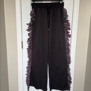 Gray Sweatpants with Colorful Fringe